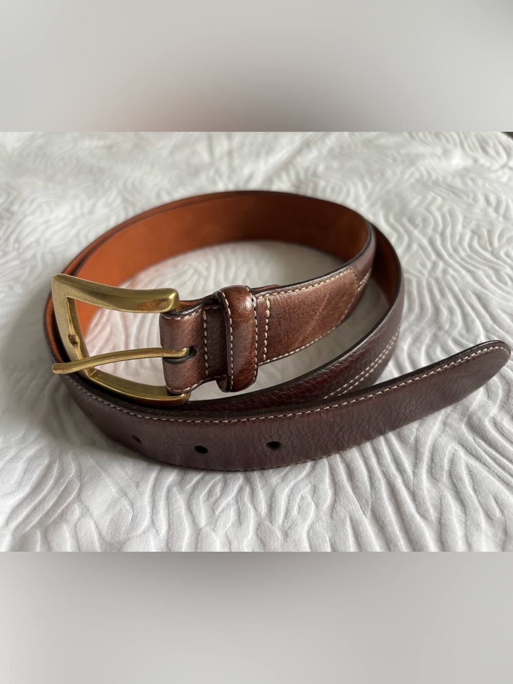 Cole Haan Brown Leather Belt with Brass Buckle